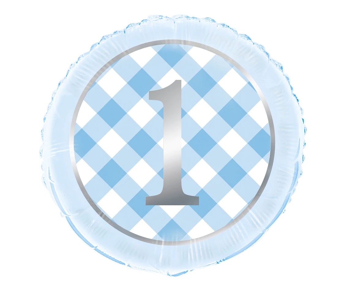 Foil balloon 18" Gingham blue, packed EOL