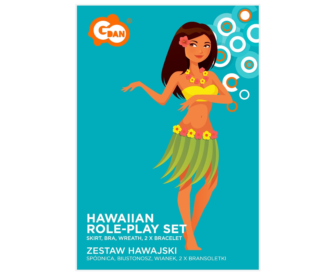 Hawaiian role-play set (skirt - length 75 cm, bra, necklace, wreath, 2 x bracelet) EOL