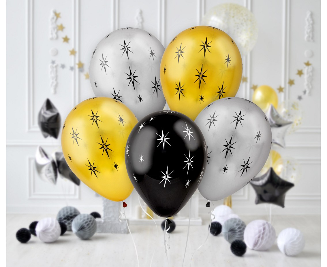 Balloons B&C 12", shiny stars, 5pcs EOL