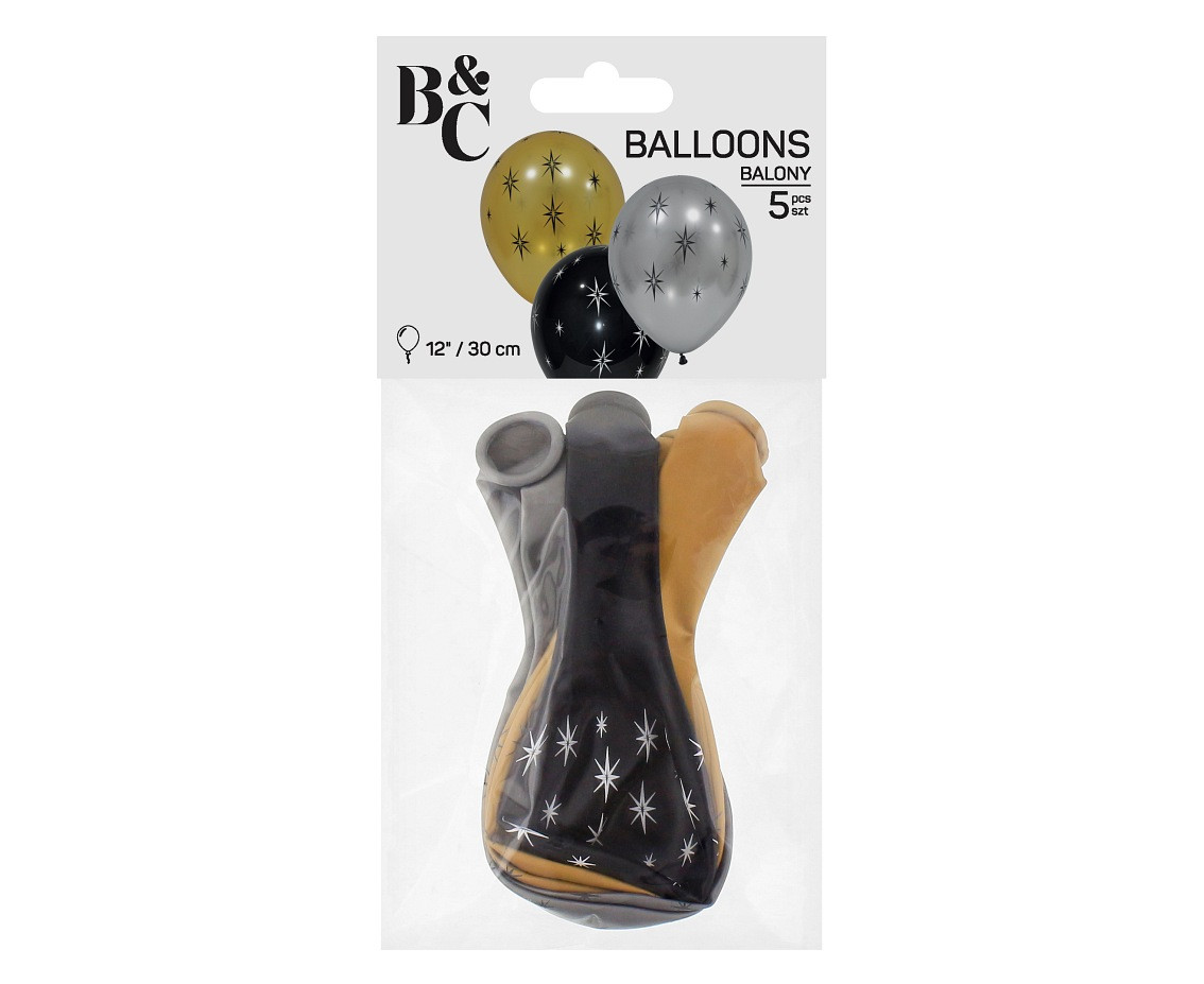 Balloons B&C 12", shiny stars, 5pcs EOL