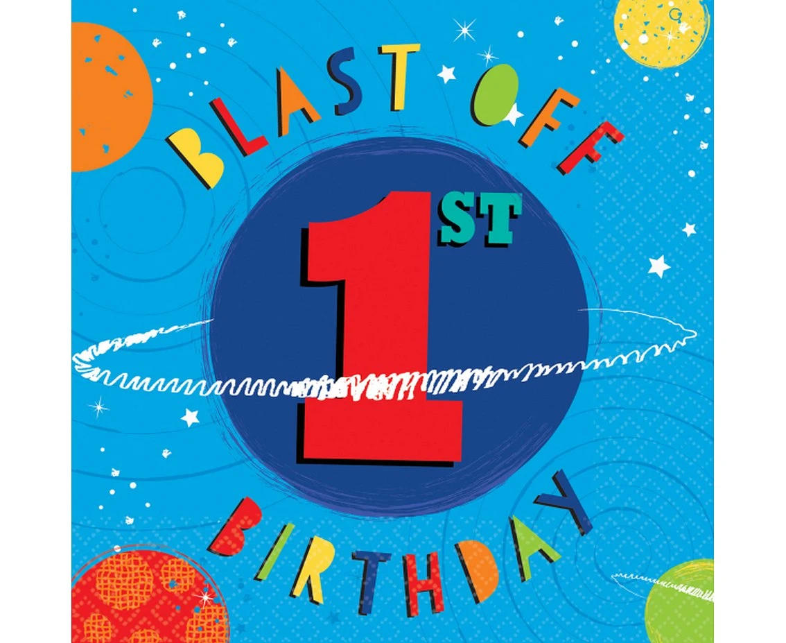 Paper napkins Blast Off 1st Birthday, size 33 x 33 cm, 16 pcs EOL