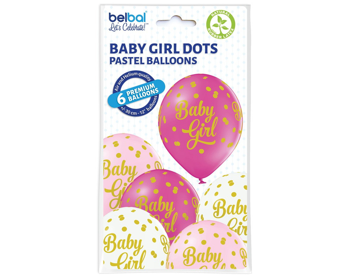 Balloons Belbal 12", D11, baby girl dots, 6 pcs