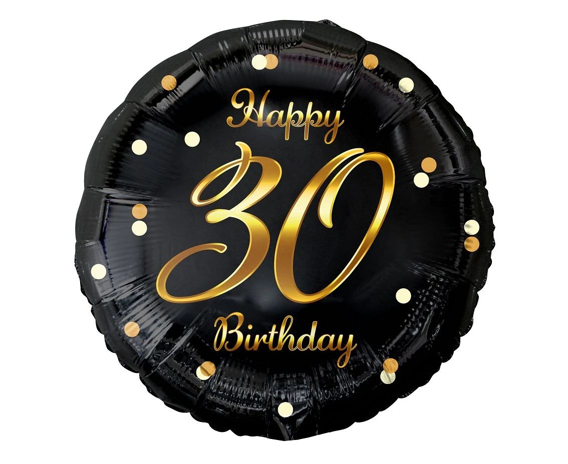 Foil balloon B&C Happy 30 Birthday, black, gold printing 18"