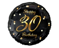 Foil balloon B&C Happy 30 Birthday, black, gold printing 18"