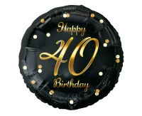 Foil balloon Happy 40 Birthday, black, gold printing, 45 cm