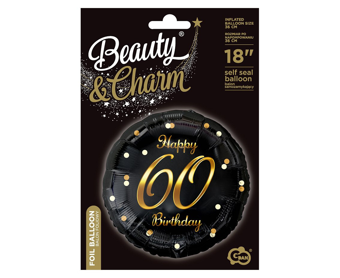 Foil balloon B&C Happy Birthday, black, gold printing, 18"