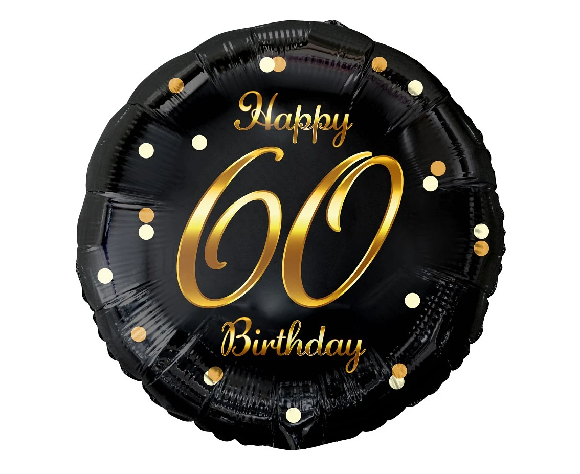 Foil balloon B&C Happy Birthday, black, gold printing, 18"