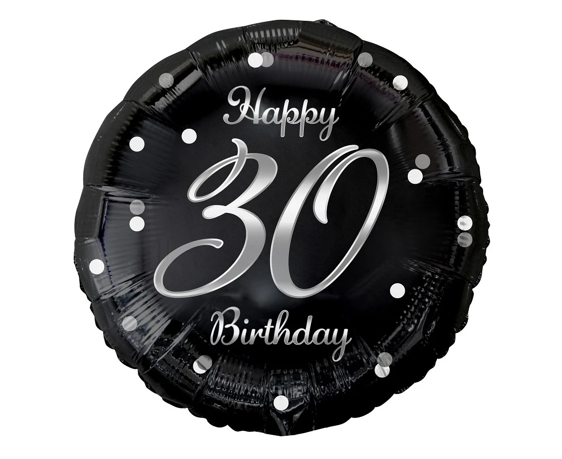Foil balloon B&C Happy 30 Birthday , black, silver printing, 18"