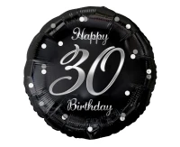 Foil balloon B&C Happy 30 Birthday , black, silver printing, 18"