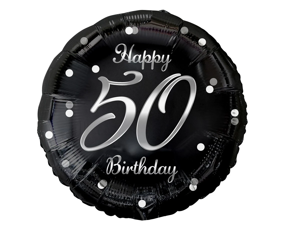 Foil balloon B&C Happy 50 Birthday, black, silver printing, 18" AA