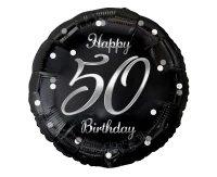 Foil balloon B&C Happy 50 Birthday, black, silver printing, 18" AA