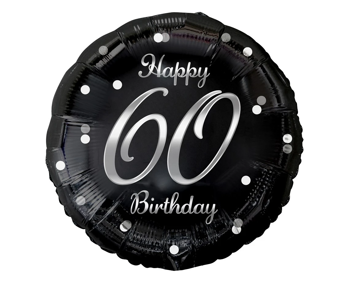 Foil balloon B&C Happy 60 Birthday, black, silver printing, 18" EOL