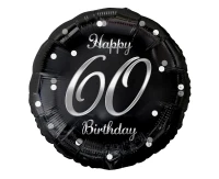 Foil balloon B&C Happy 60 Birthday, black, silver printing, 18" EOL