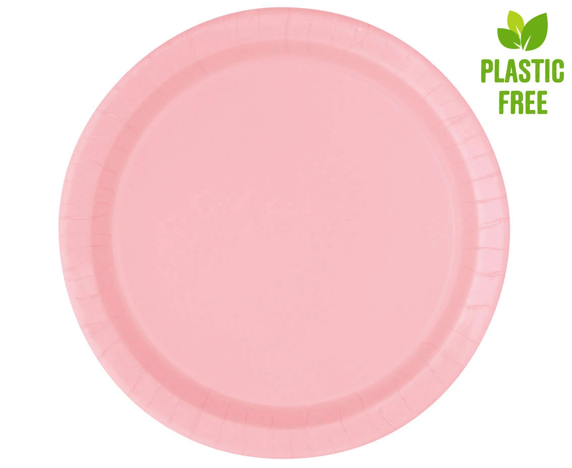 Paper plates, light pink, 23 cm, 8 pcs (plastic-free)