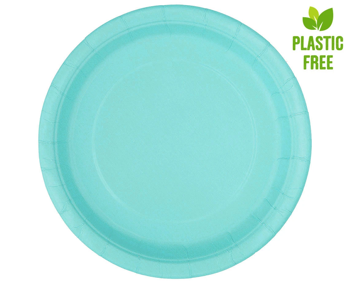 Paper plates, light blue, 23 cm, 8 pcs (plastic-free)
