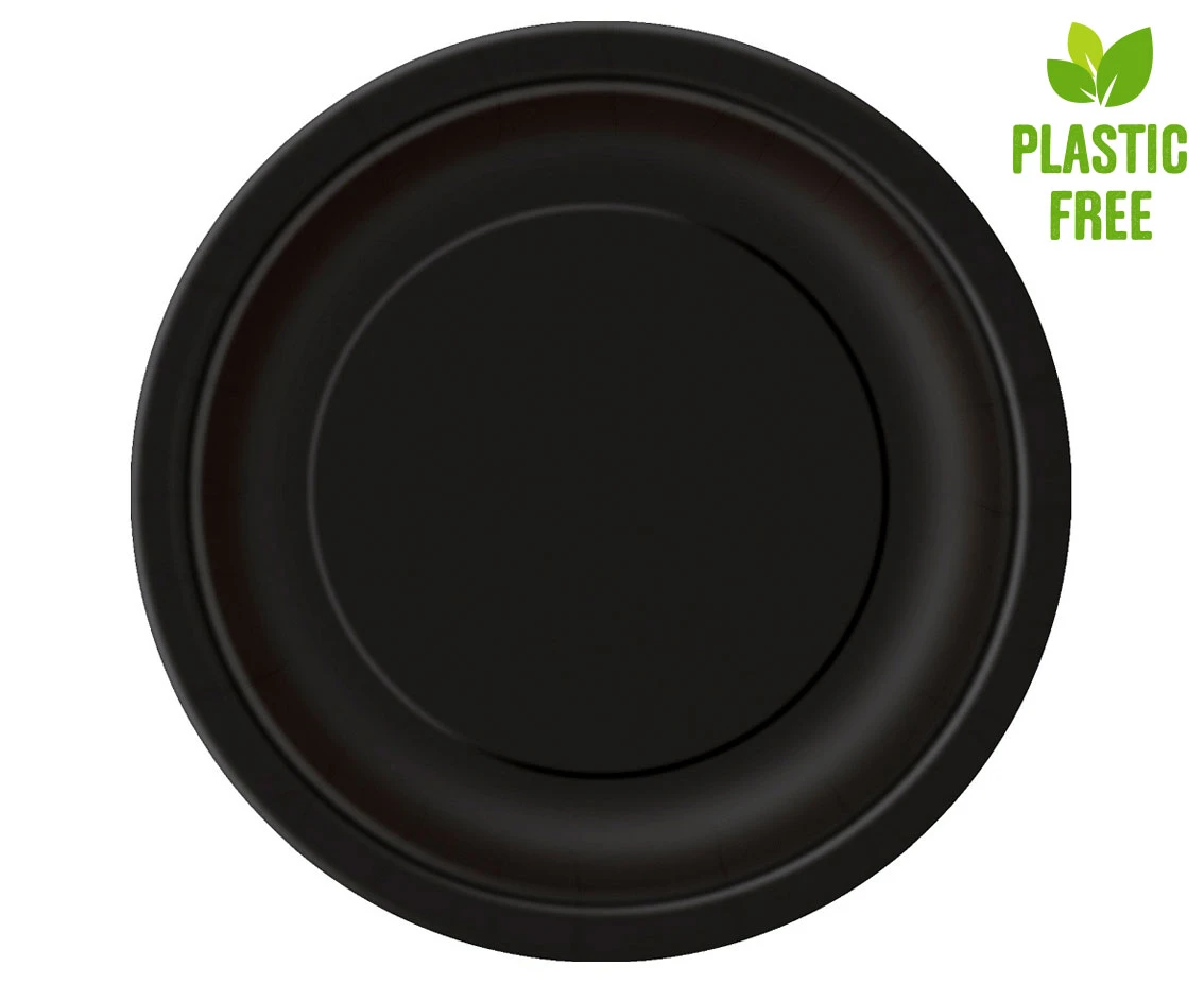 Paper plates, black, size 23 cm, 8 pcs (plastic-free)