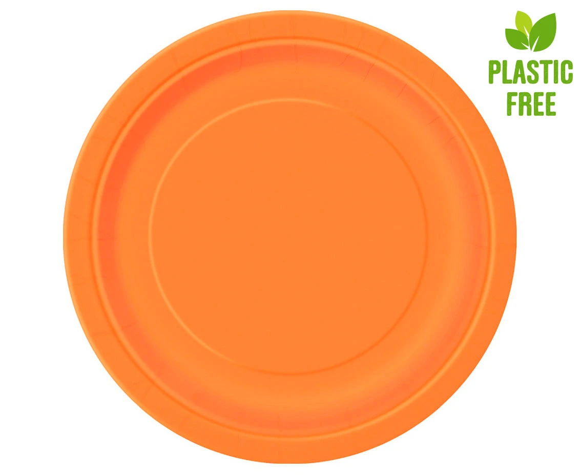 Paper plates, orange, 23 cm, 8 pcs (plastic-free)