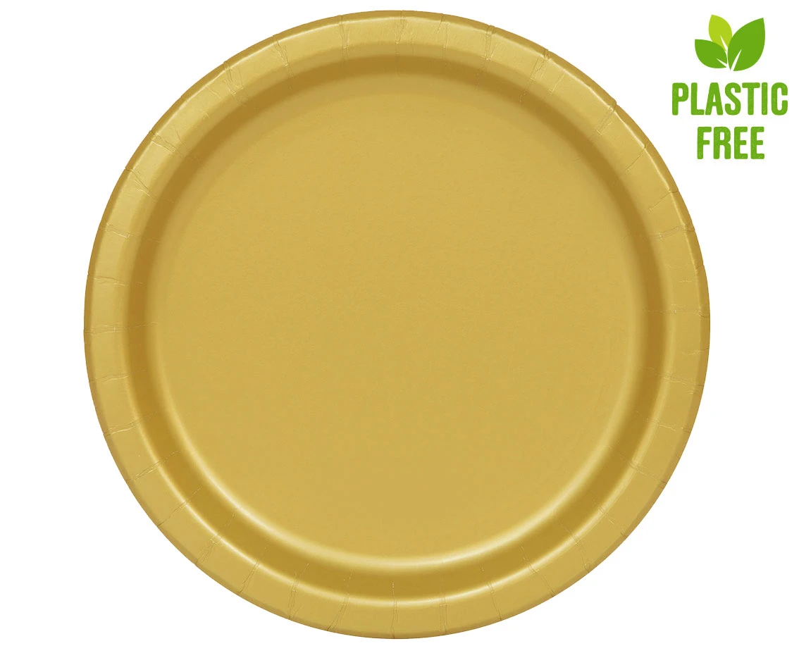 Paper plates, gold, 23 cm, 16 pcs (plastic-free)