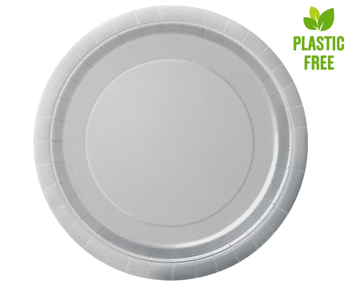 Paper plates, silver, 23 cm, 8 pcs (plastic-free)