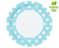 Paper plates, blue dots, size 23 cm, 8 pcs (plastic-free) EOL