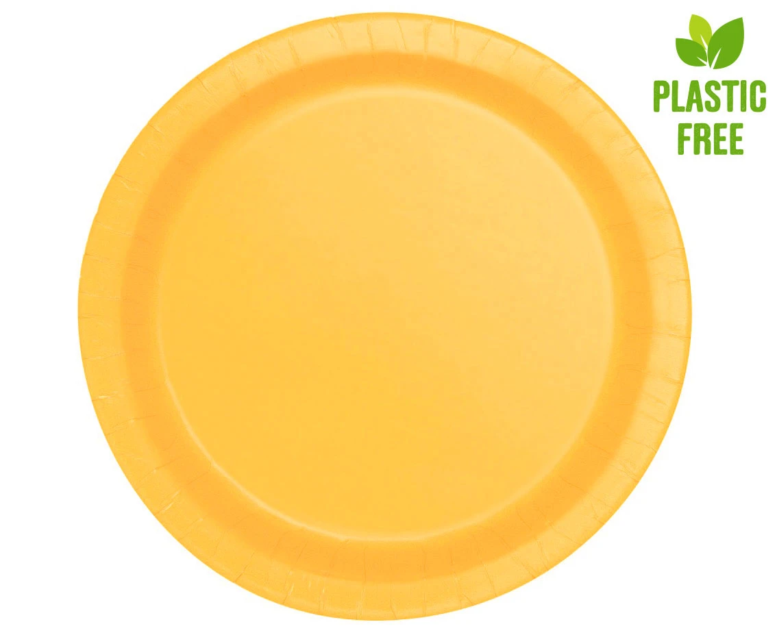 Paper plates, yellow, 23 cm, 8 pcs (plastic-free) EOL