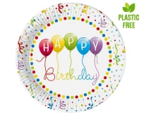 Paper plates Happy Birthday Streamers / next generation, 23 cm, 8 pcs (plastic-free)