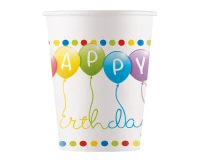 Paper cups Happy Birthday Streamers (WM), 200ml, 8 pcs (SUP label)