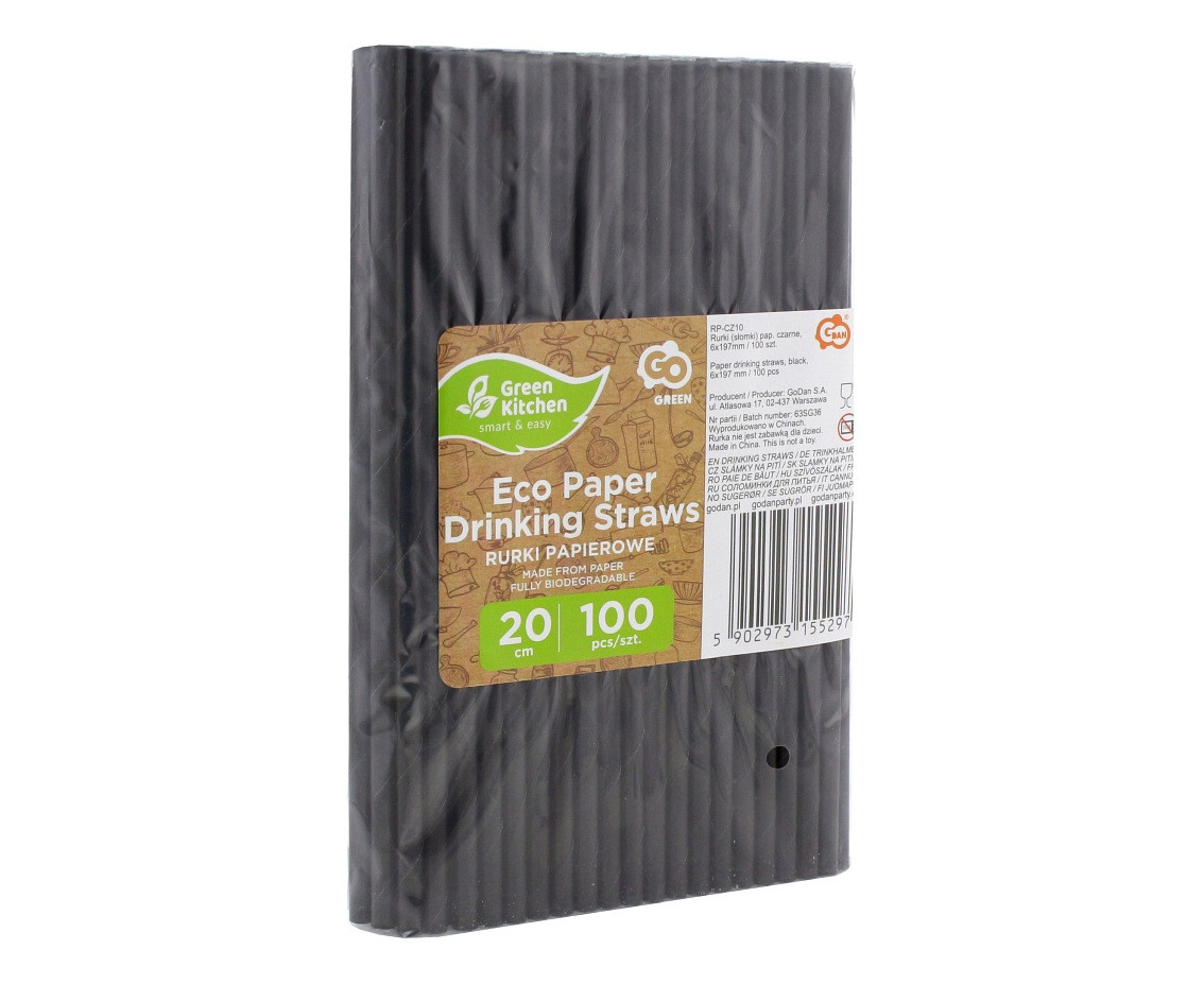 Paper drinking straws, black, 6 x 197 cm / 100 pcs
