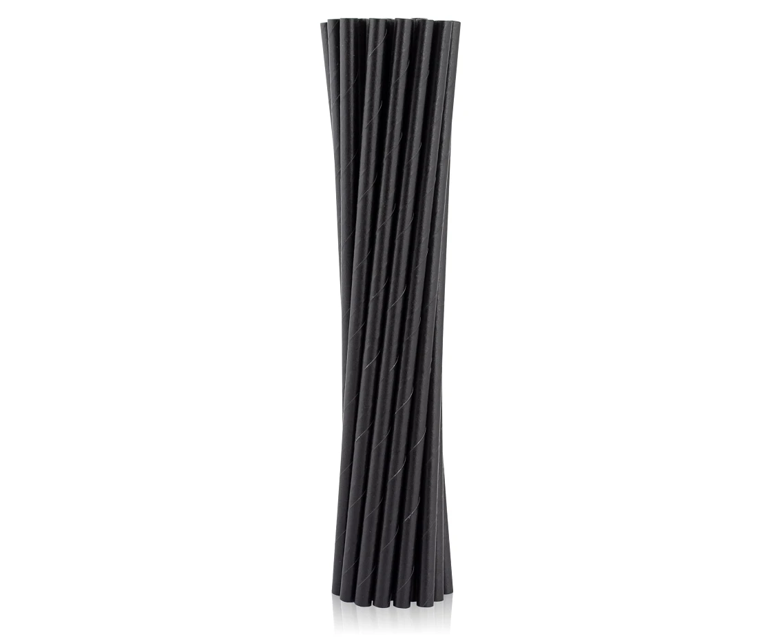 Paper drinking straws, black, 6 x 197 cm / 100 pcs