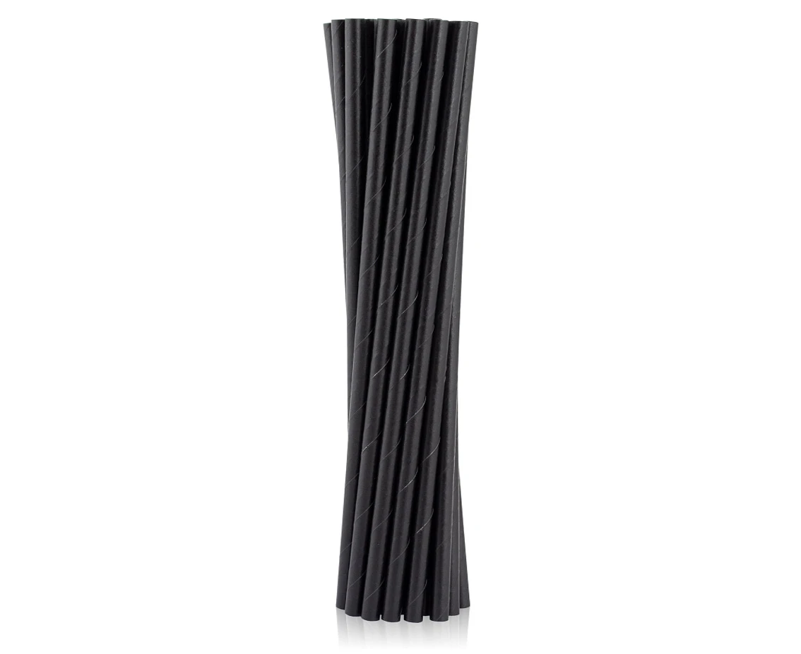Paper drinking straws, black, 8x252mm/ 200 pcs