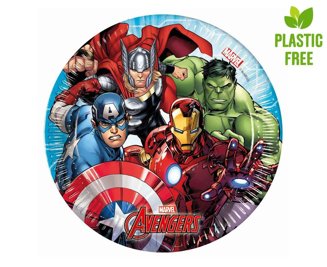 Paper plates Mighty Avengers (Marvel), 20cm, 8 pcs (plastic-free) EOL
