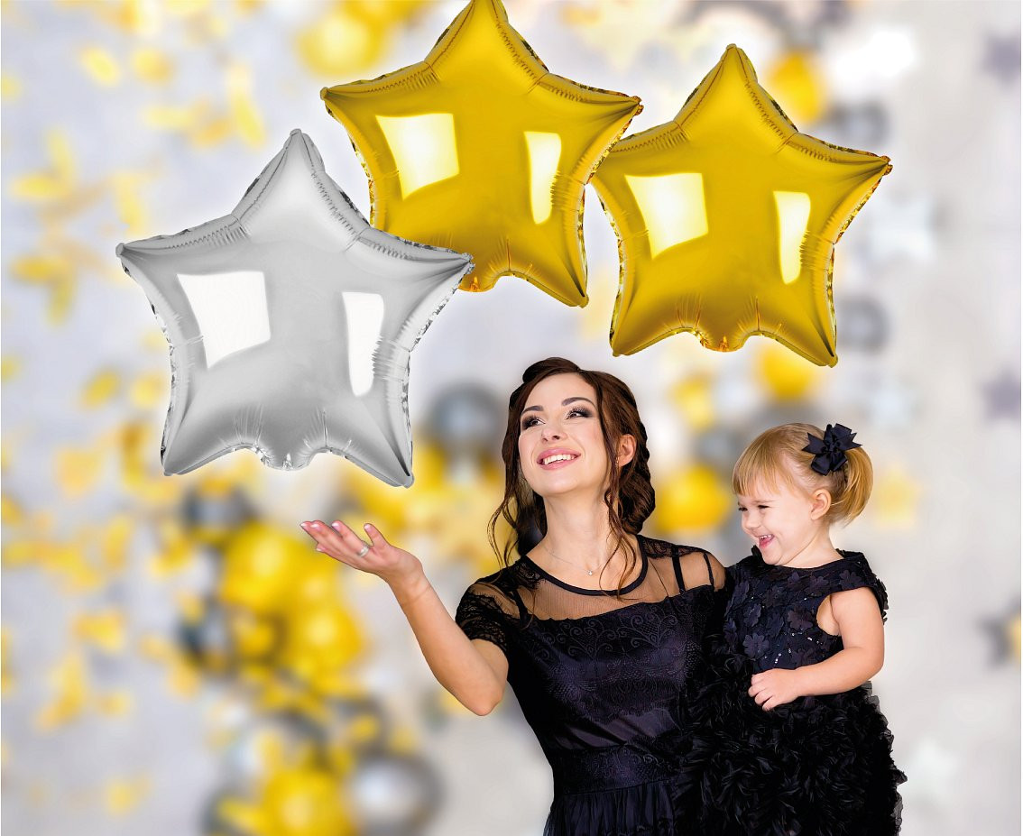 Foil balloon B&C Stars, gold and silver 19" , 3 pcs