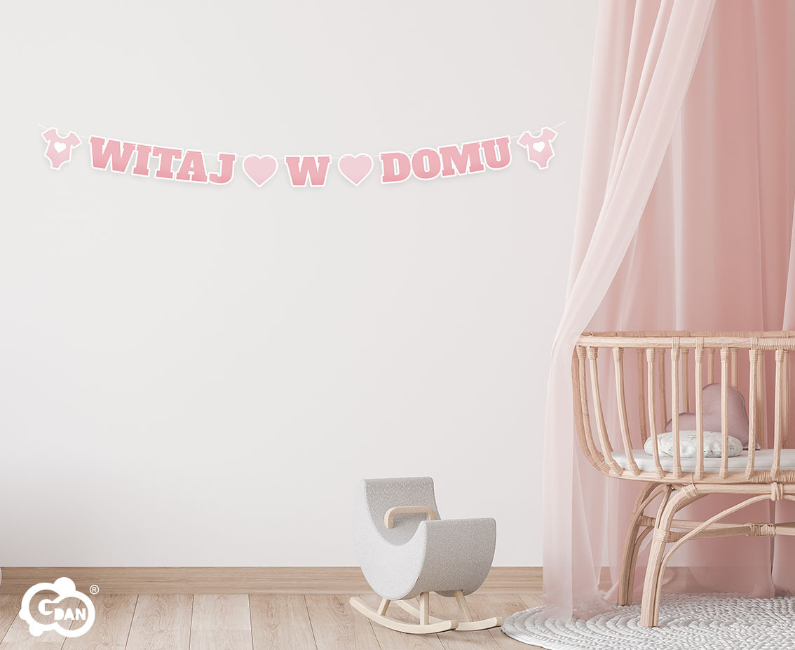 Paper garland B&G Witaj w Domu, pink, 280 cm
