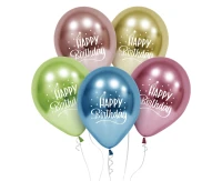 Balloons B&C 12", Happy Birthday platinum, 5pcs