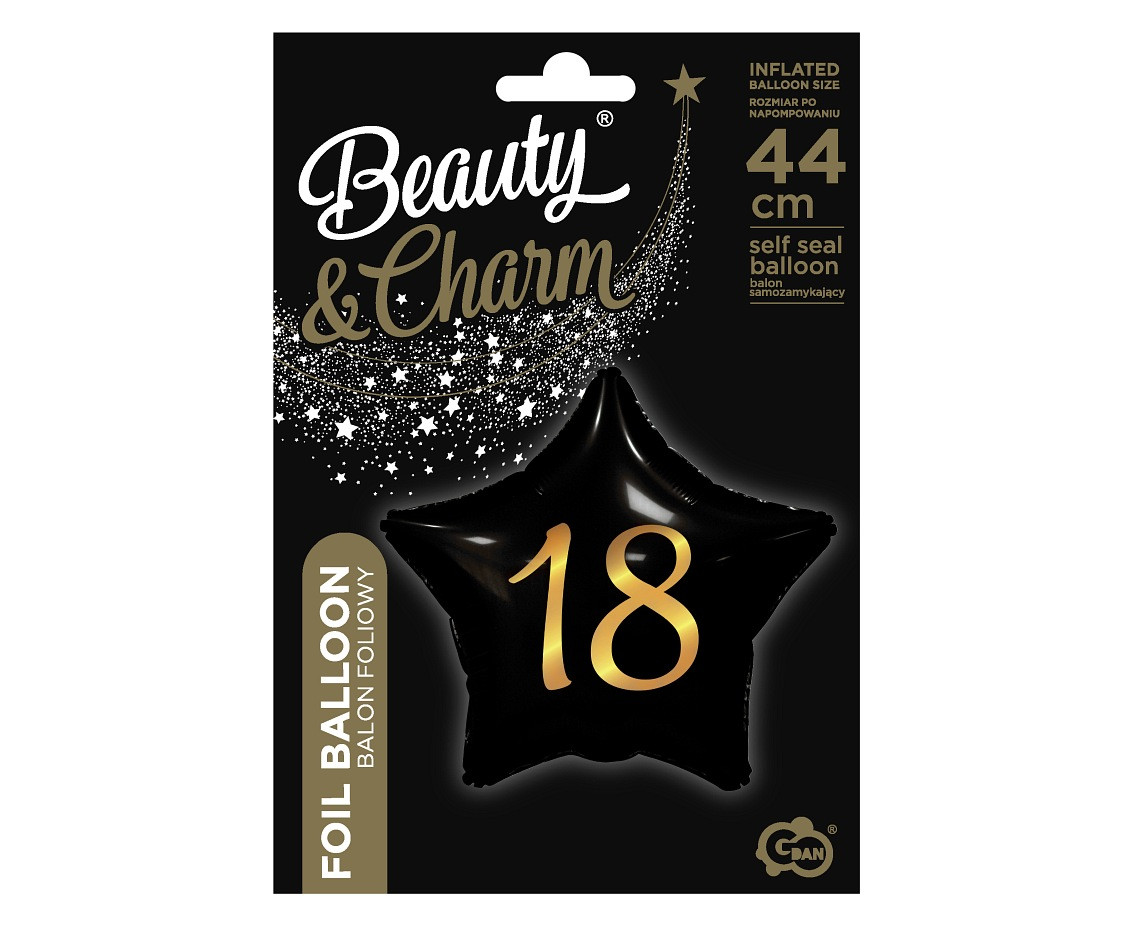 Foil balloon 18, Star, black, gold printing, 19"