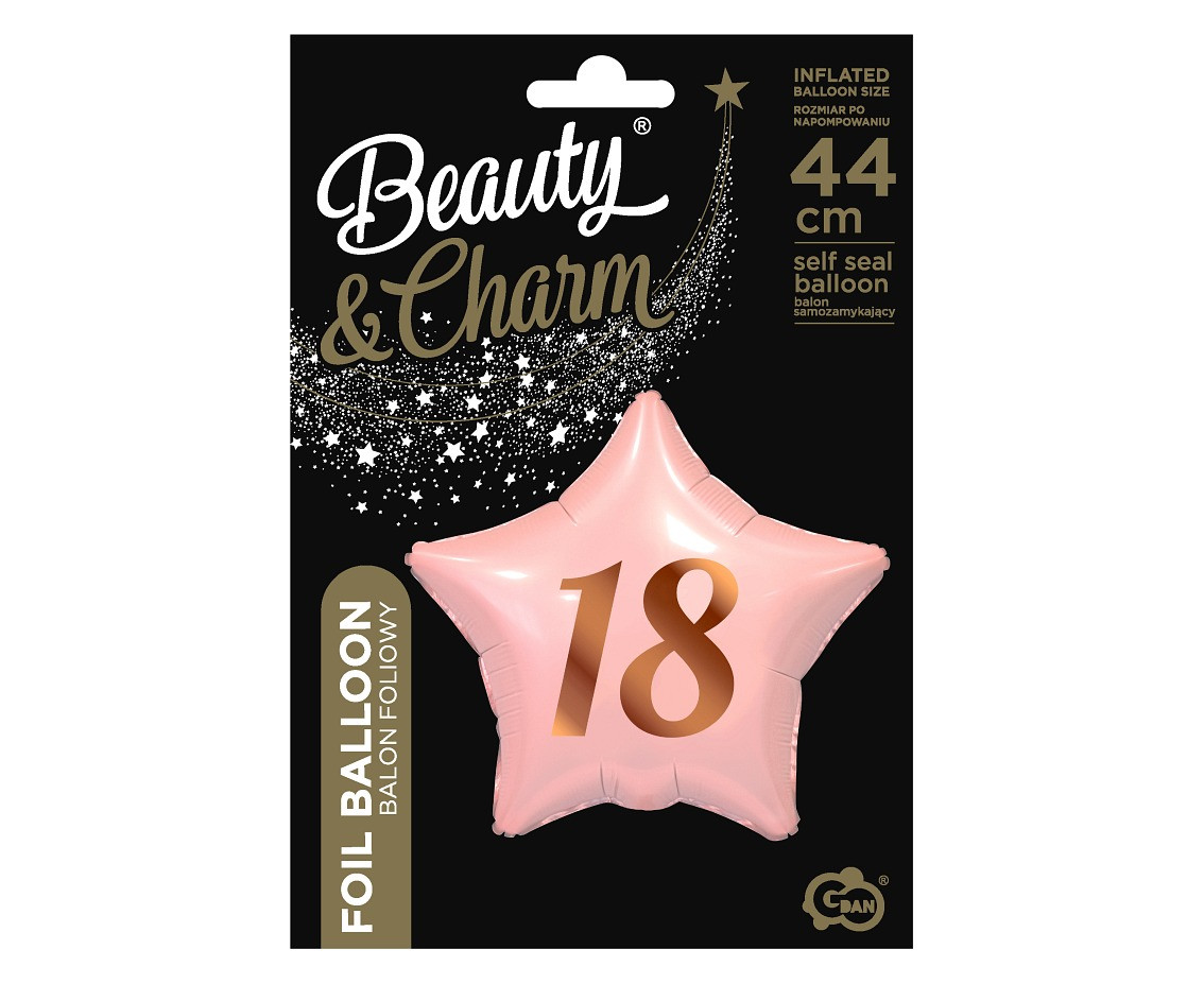 Foil balloon 18, Star, pink, rose-gold printing, 19"
