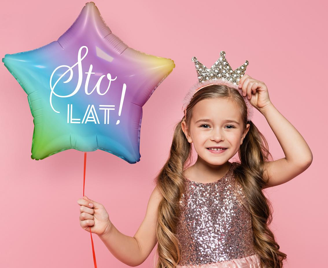Foil balloon 19"  "STO LAT" , gradient star, white printing