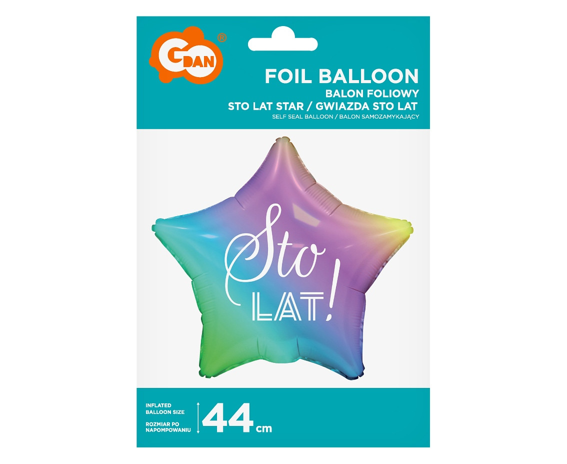 Foil balloon 19"  "STO LAT" , gradient star, white printing