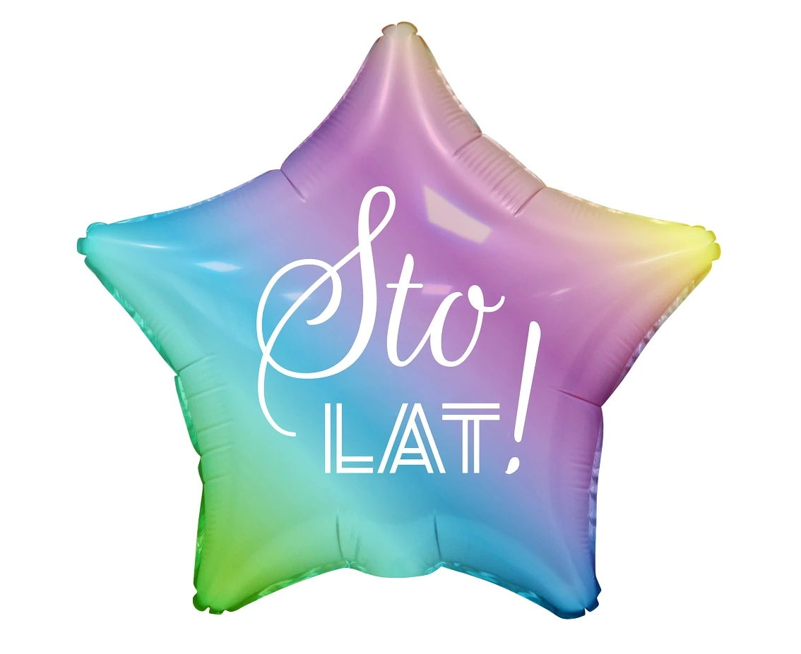 Foil balloon 19"  "STO LAT" , gradient star, white printing