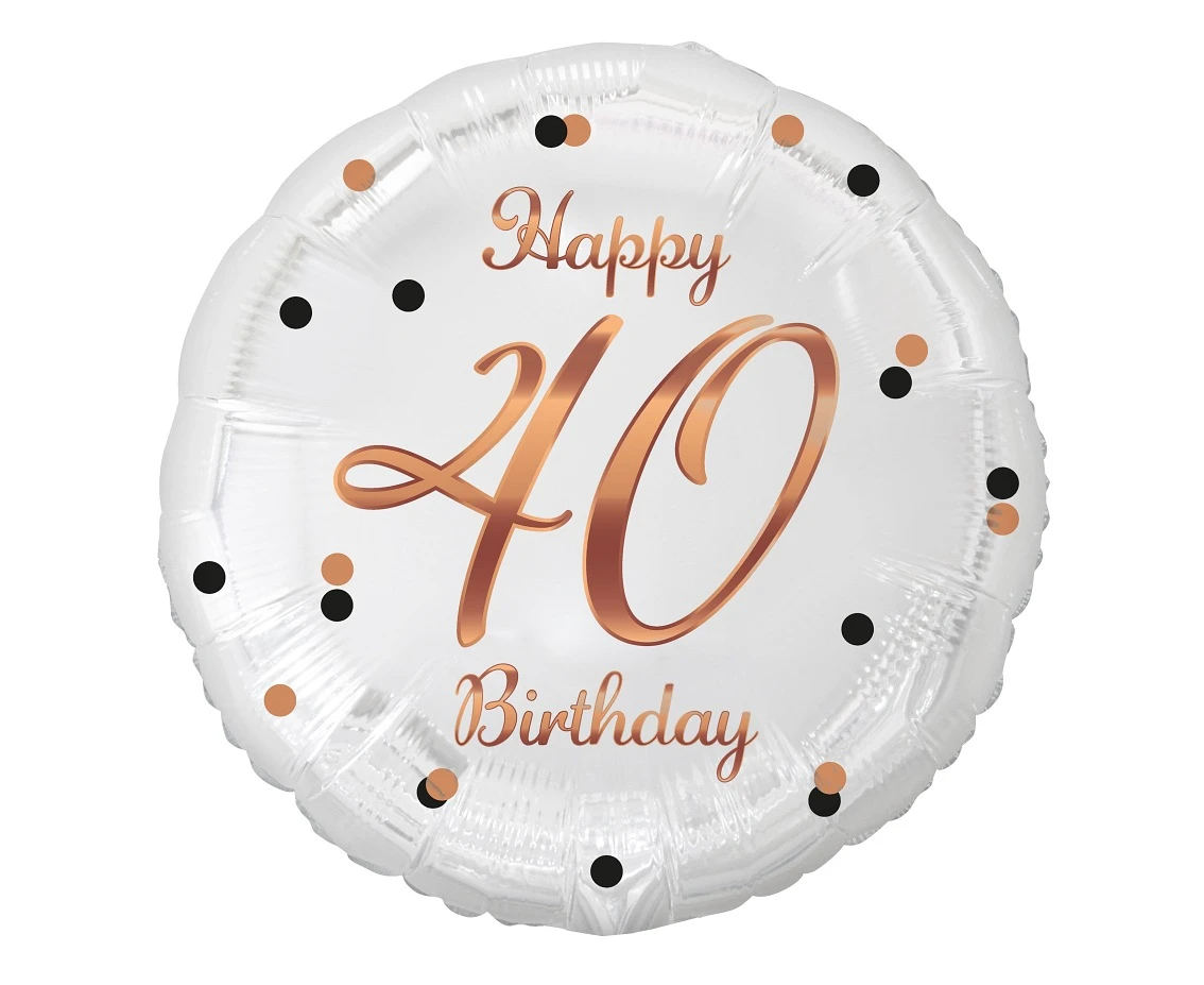 Foil balloon B&C Happy 40 Birthday, white, rose-gold printing, 18"