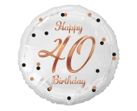 Foil balloon B&C Happy 40 Birthday, white, rose-gold printing, 18"