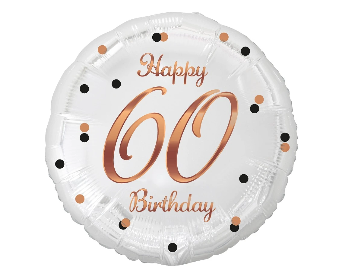 Foil balloon B&C Happy 60 Birthday, white, rose-gold printing, 18"