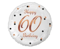 Foil balloon B&C Happy 60 Birthday, white, rose-gold printing, 18"