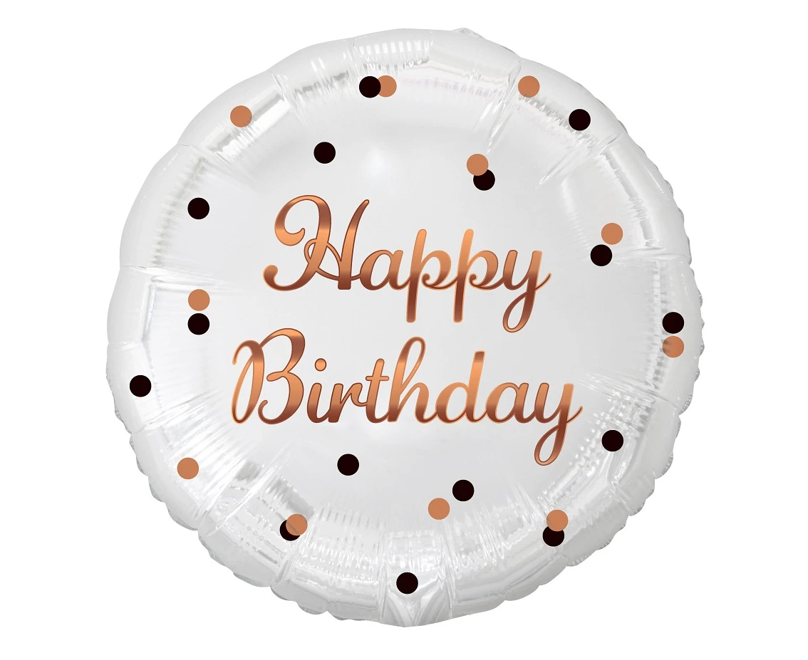 Foil balloon B&C Happy Birthday, white, rose-gold printing, 18"