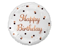 Foil balloon B&C Happy Birthday, white, rose-gold printing, 18"