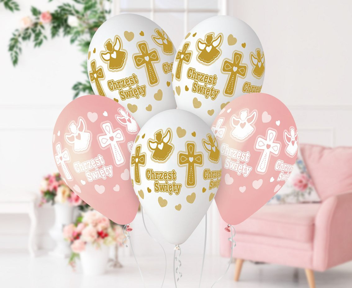 Balloons Gemar 13", pastel premium helium christening girl, 25pcs EOL