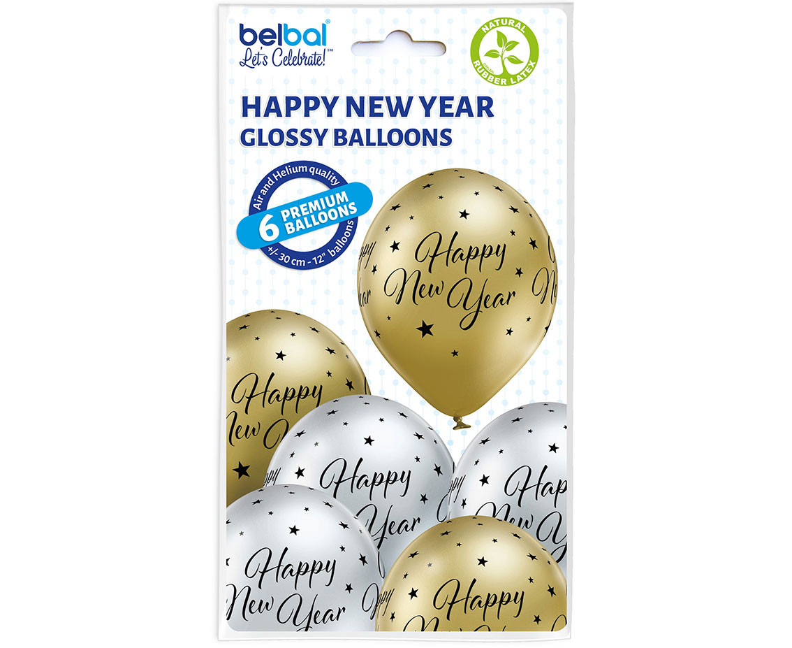 Balloons Belbal 12", D11, happy new year glossy, 6pcs