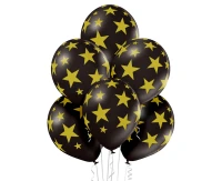 Balloons Belbal 12", D11, gold stars black balloon, 6pcs EOL