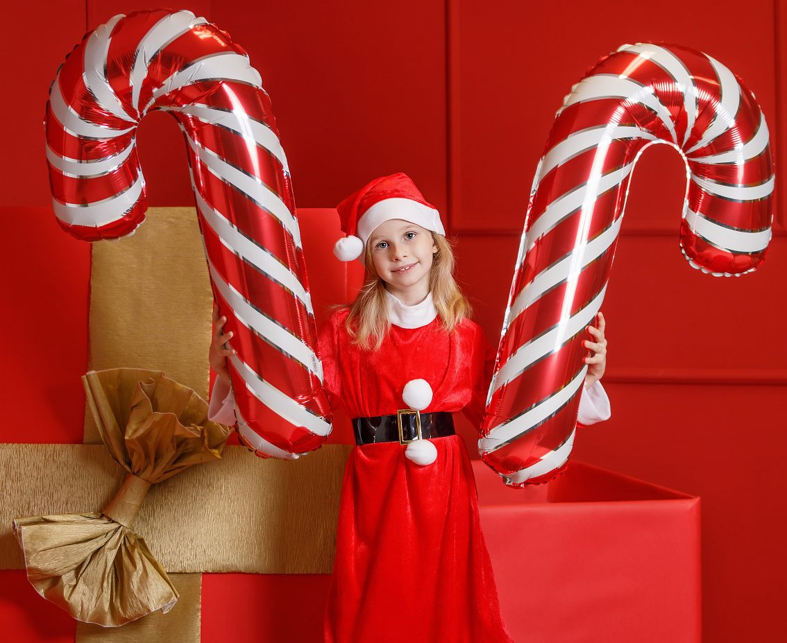Foil balloon 24" FX - Christmas lollipop, white and red,  unpacked (flat)