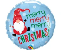 Foil balloon 18" QL RND Merry Christmas, with gnome EOL